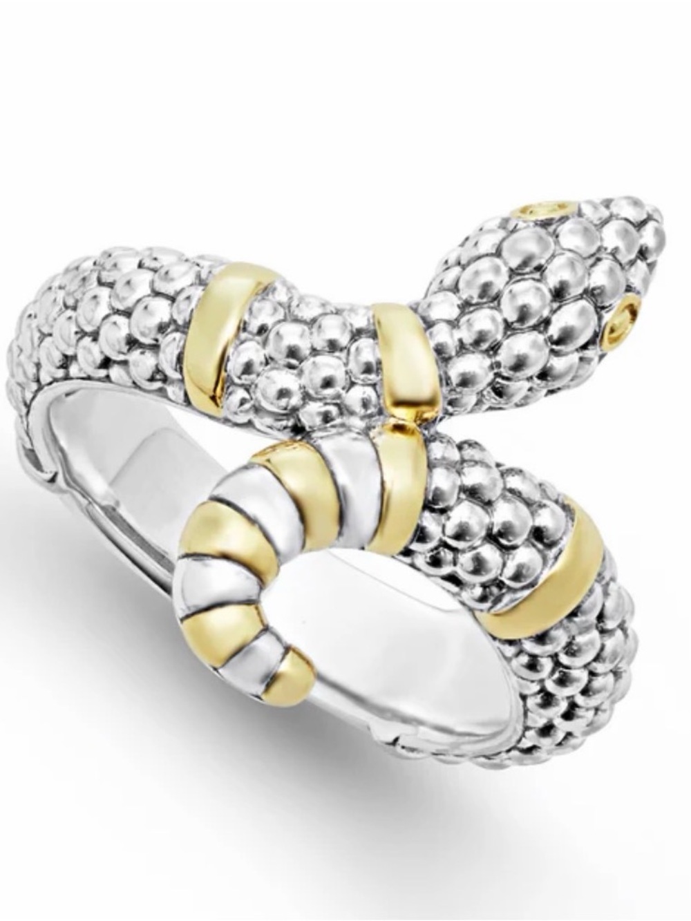 LAGOS Two-Tone Beaded Snake Wrap Ring - Silver & 18k Gold Rare Wonders Size 5
